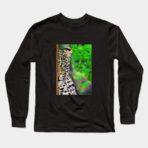 Shy Leopard Long Sleeve T-Shirt by KatareyDesigns